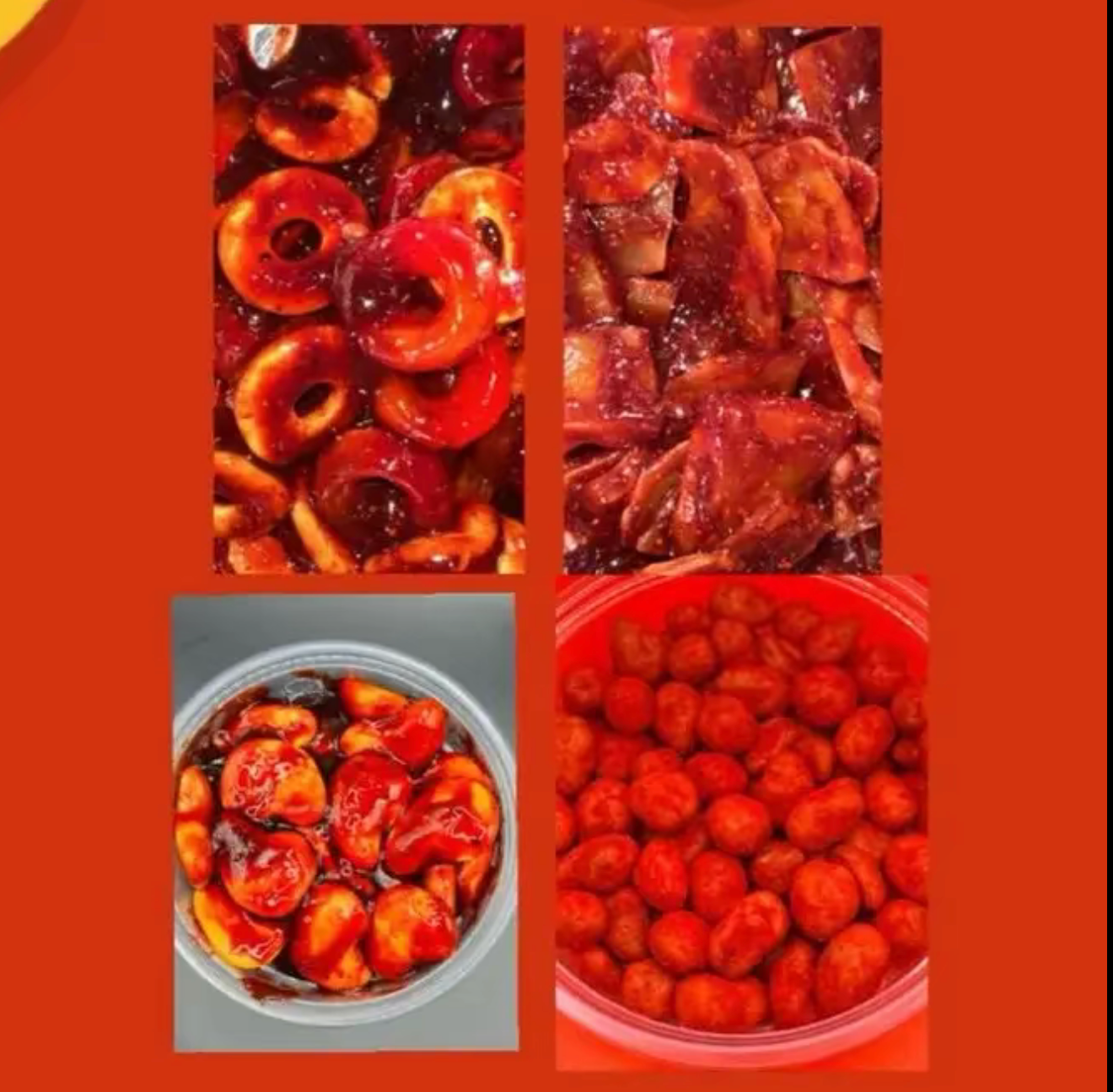 3 diferentes gomitas y cacahuates